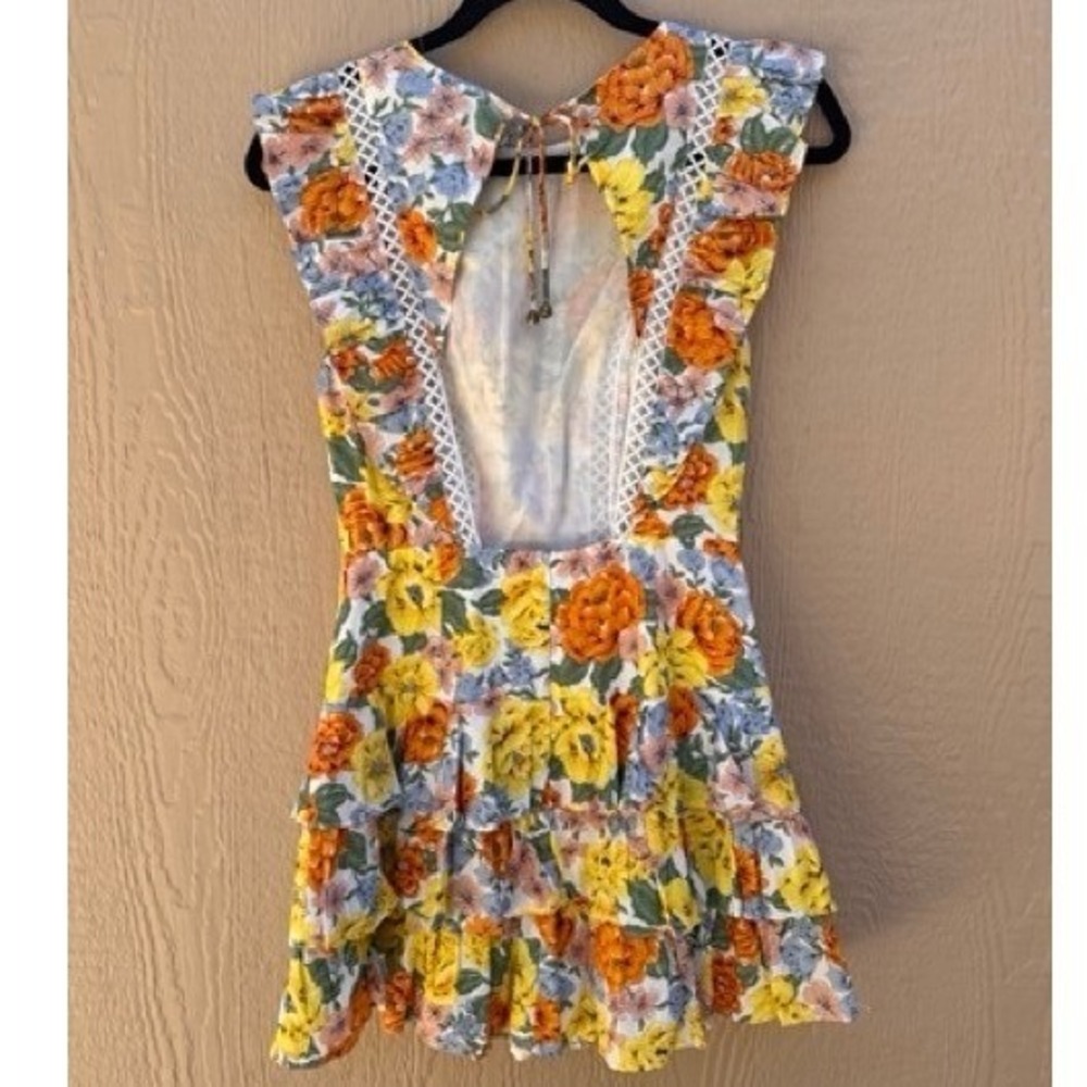 Hello Molly NEW Yellow Floral Ruffle Mini Dress XS Cottagecore Garden Feminine - Picture 9 of 11